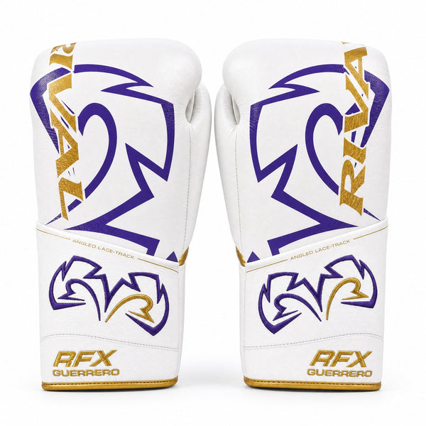 Rival RFX-Guerrero Pro Fight Gloves HDE-F – White, Purple & Gold Custom Colorway – 10oz