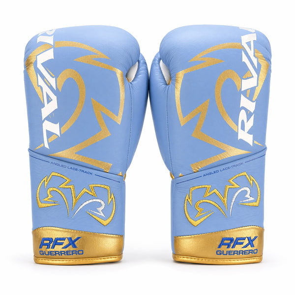 Rival RFX-Guerrero Pro Fight Gloves SF-H – Sky Blue & Gold Custom Colorway – 10oz