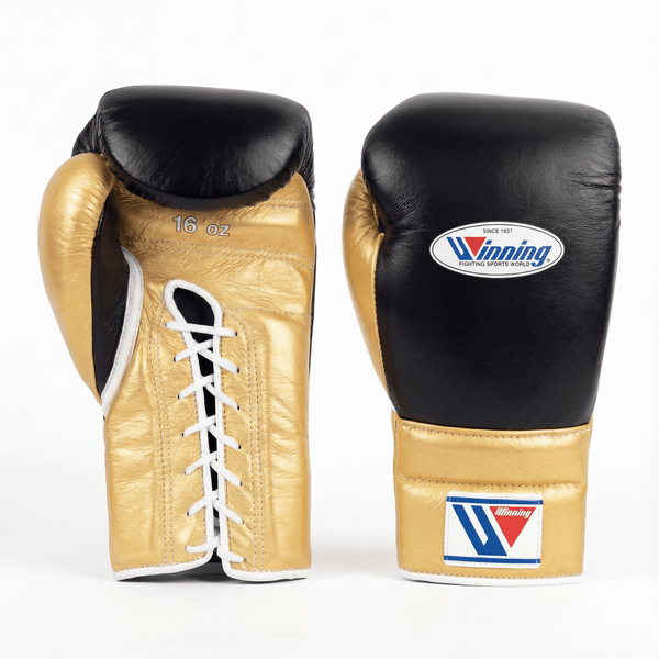 WINNING LACE-UP BOXING GLOVES - BLACK/GOLD