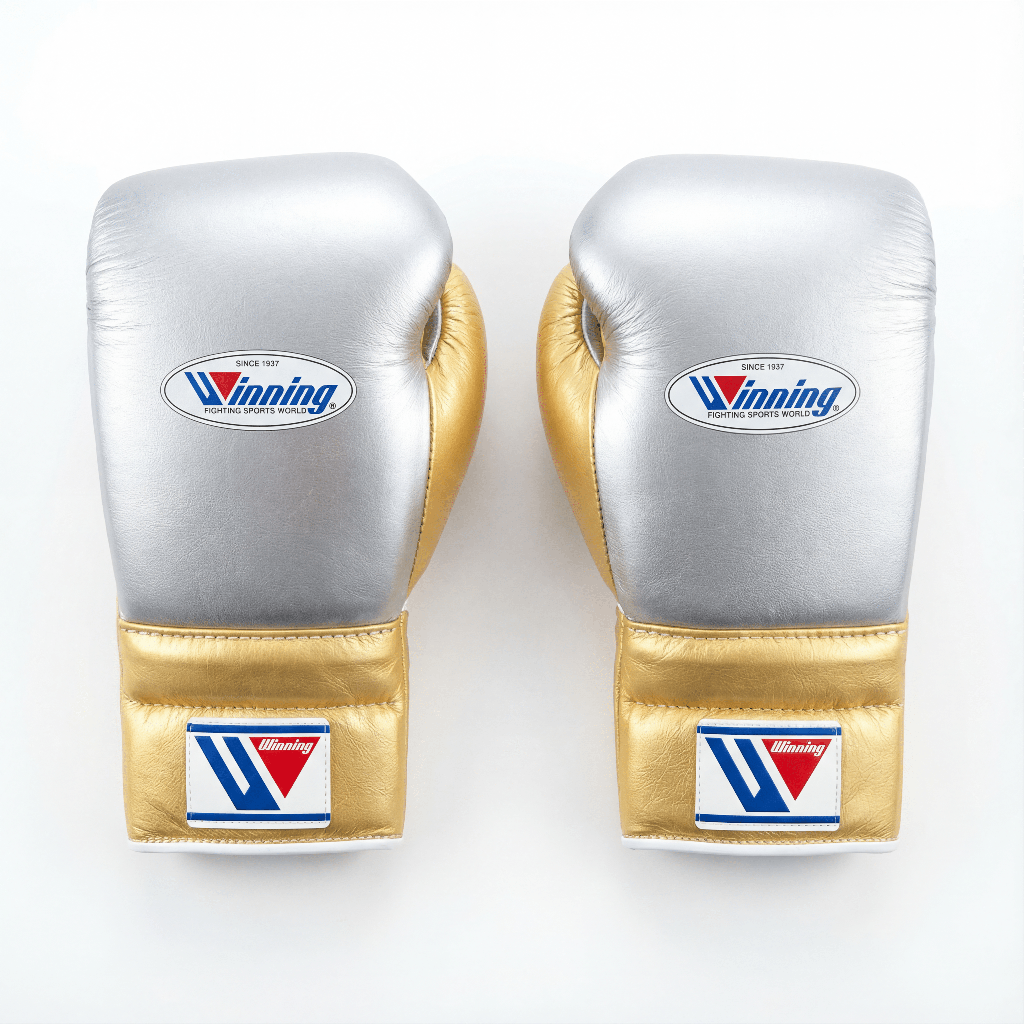 WINNING LACE-UP BOXING GLOVES - SILVER/GOLD